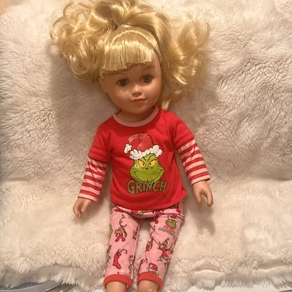 My life 18 inch blonde doll with grinch costume like new Christmas - Picture 1 of 6